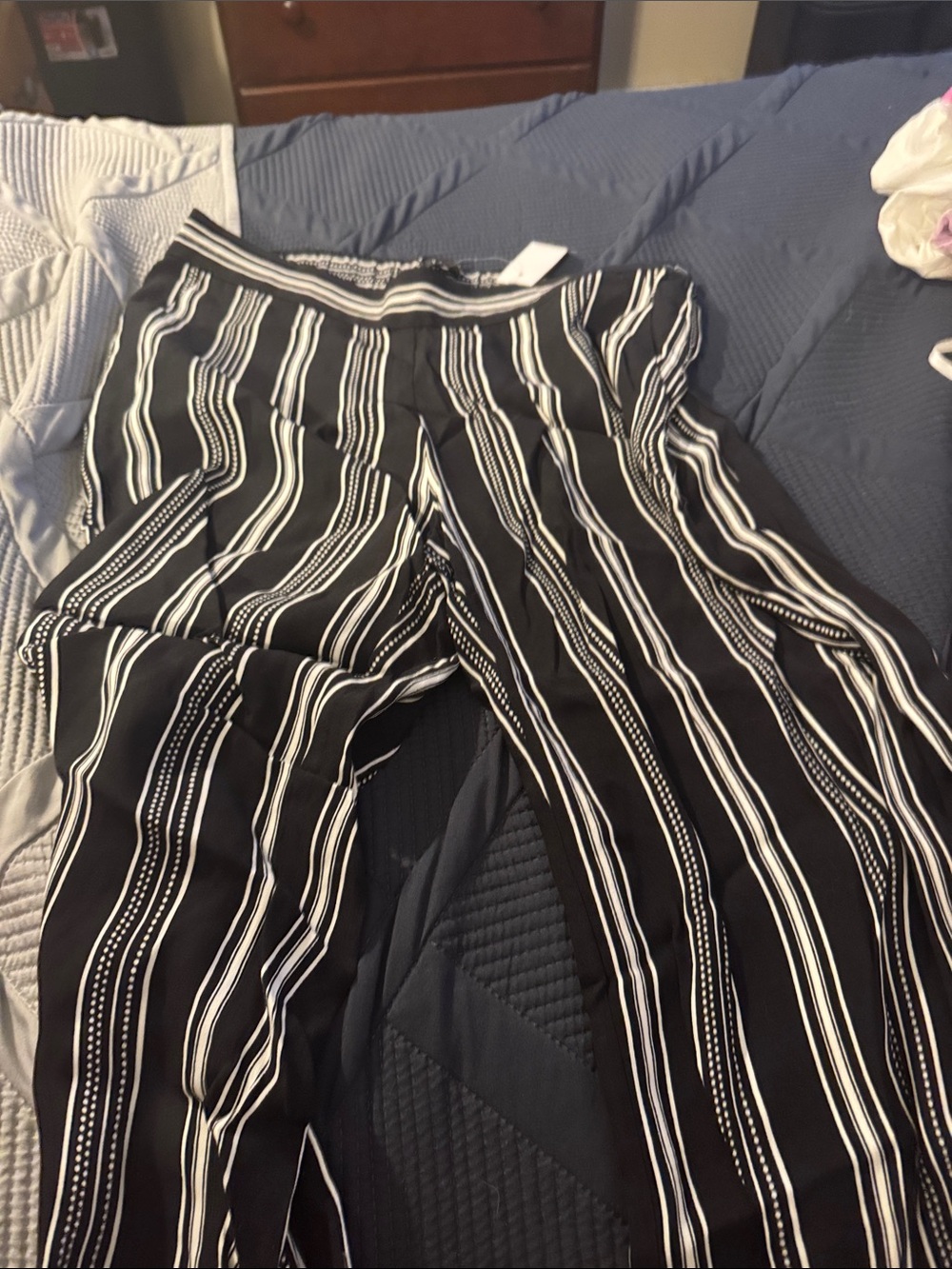 LOFT Ponte Wide Leg Pant Wide Leg Striped Pants Black & White Size Medium NWT